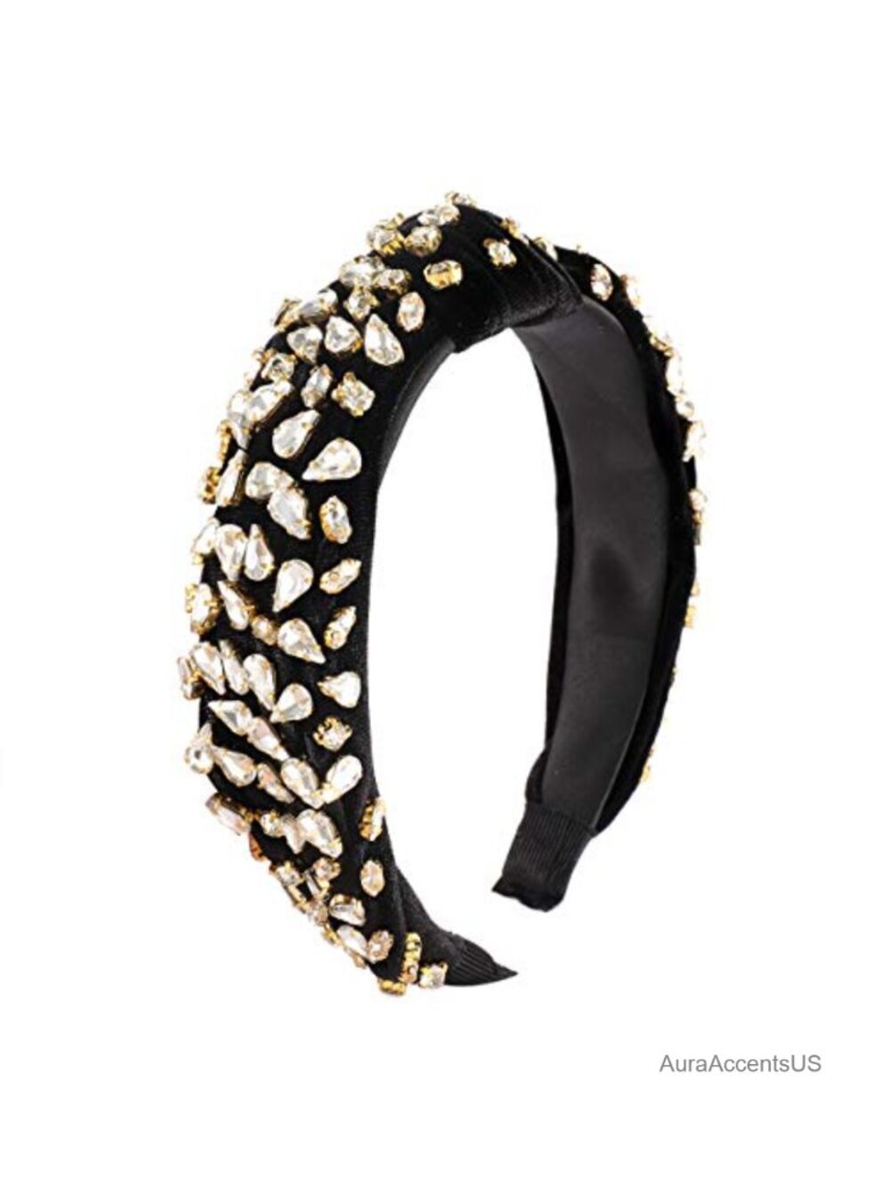 Rhinestone Knotted Headband Velvet Crystal Embellished Wide Hair Hoop Party